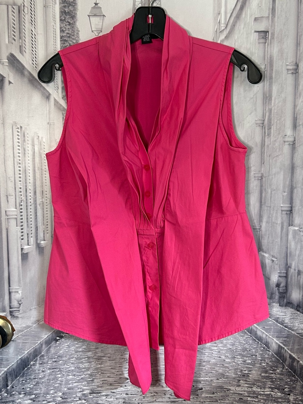 Alfani Sleeveless Button-Up Blouse in Fuchsia Pink with Tie Detail in Front